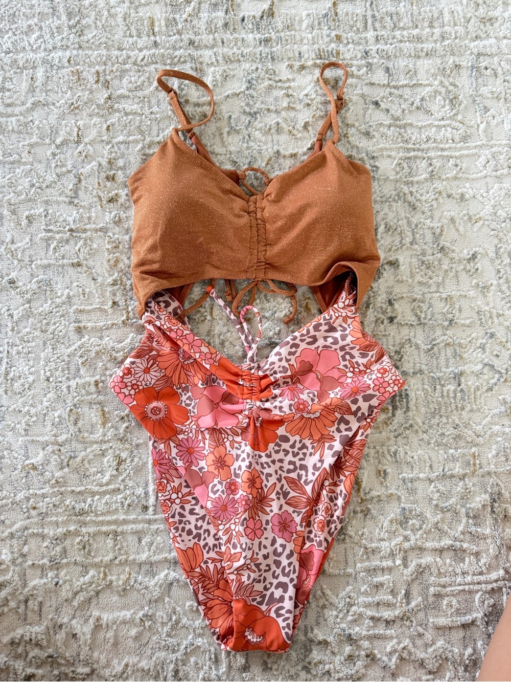 Power 2 the Flower P2F floral cutout One-Piece Swim Suit Women large NWOT
